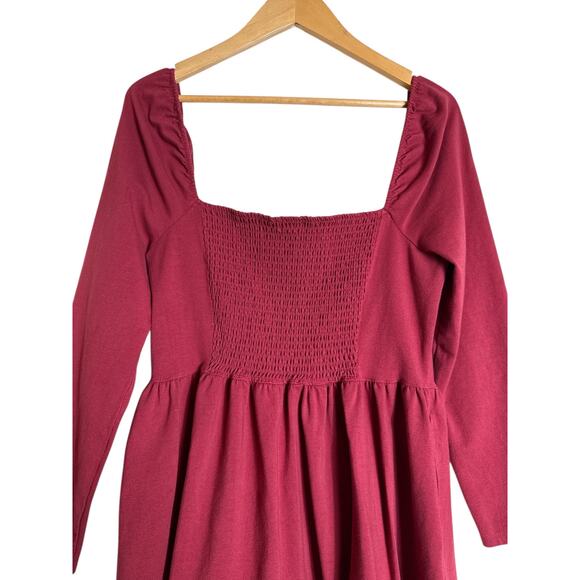 Aerie Women's Long Sleeve Smocked Back Stretch Fit & Flare Mini Dress Size L Red - Picture 6 of 7
